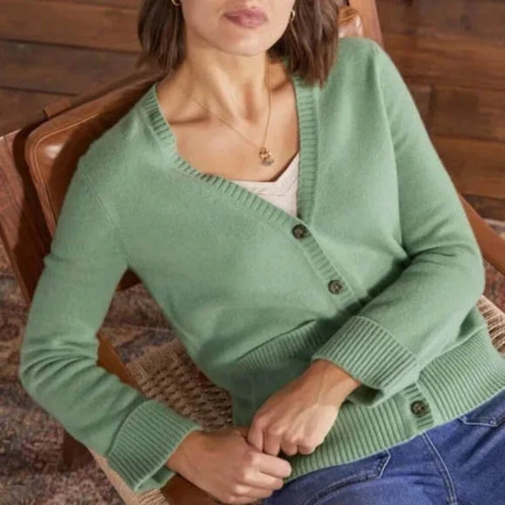 EUC BODEN Cashmere V Neck Cuff Detail Cardigan Sweater 2 XS Peridot